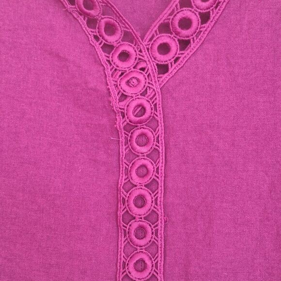 Marc New York Linen Blend Boxy Kimono Top Crochet Trim Magenta Oversized Small - Picture 5 of 10